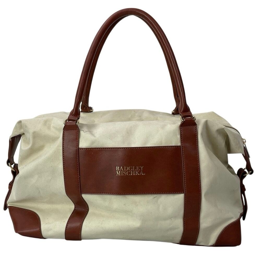 Badgley Mischka Barbara Cream Brown Tote Weekender Travel Handbag Size OS